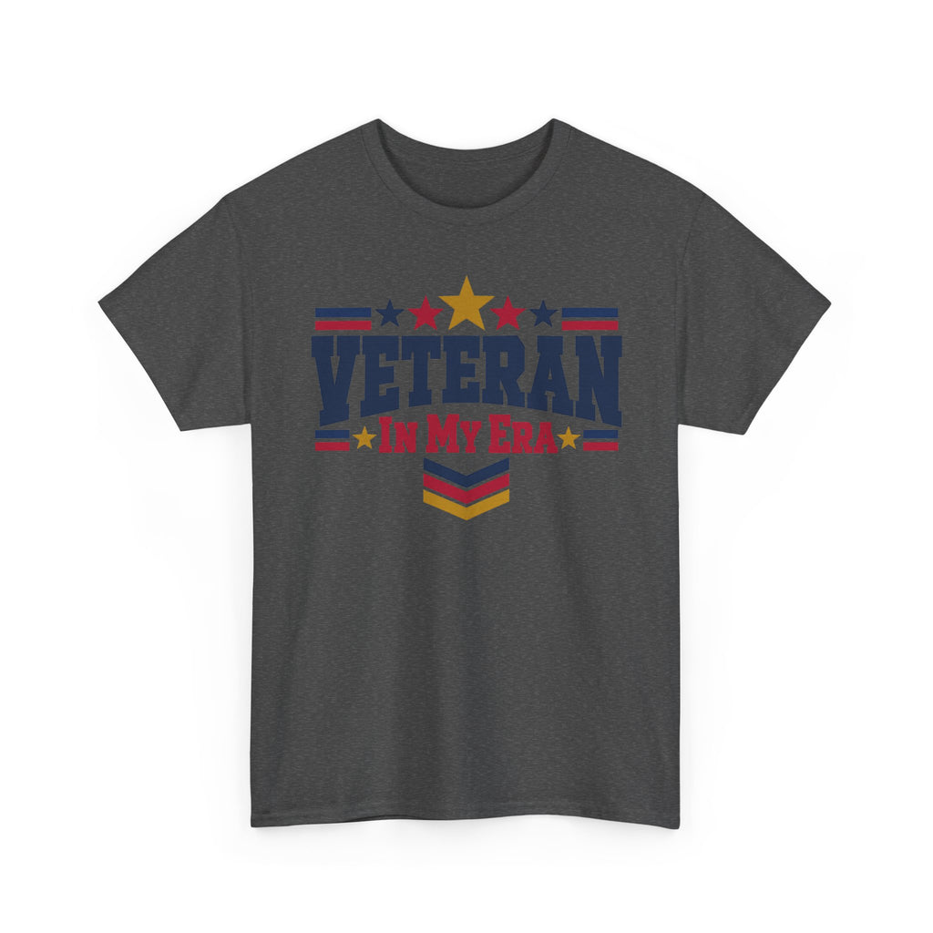 Dark gray veteran graphic t-shirt with stars-and-stripes “Veteran in My Era” print