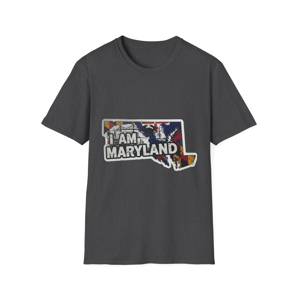 Charcoal crewneck T-shirt with Maryland graphic collage front