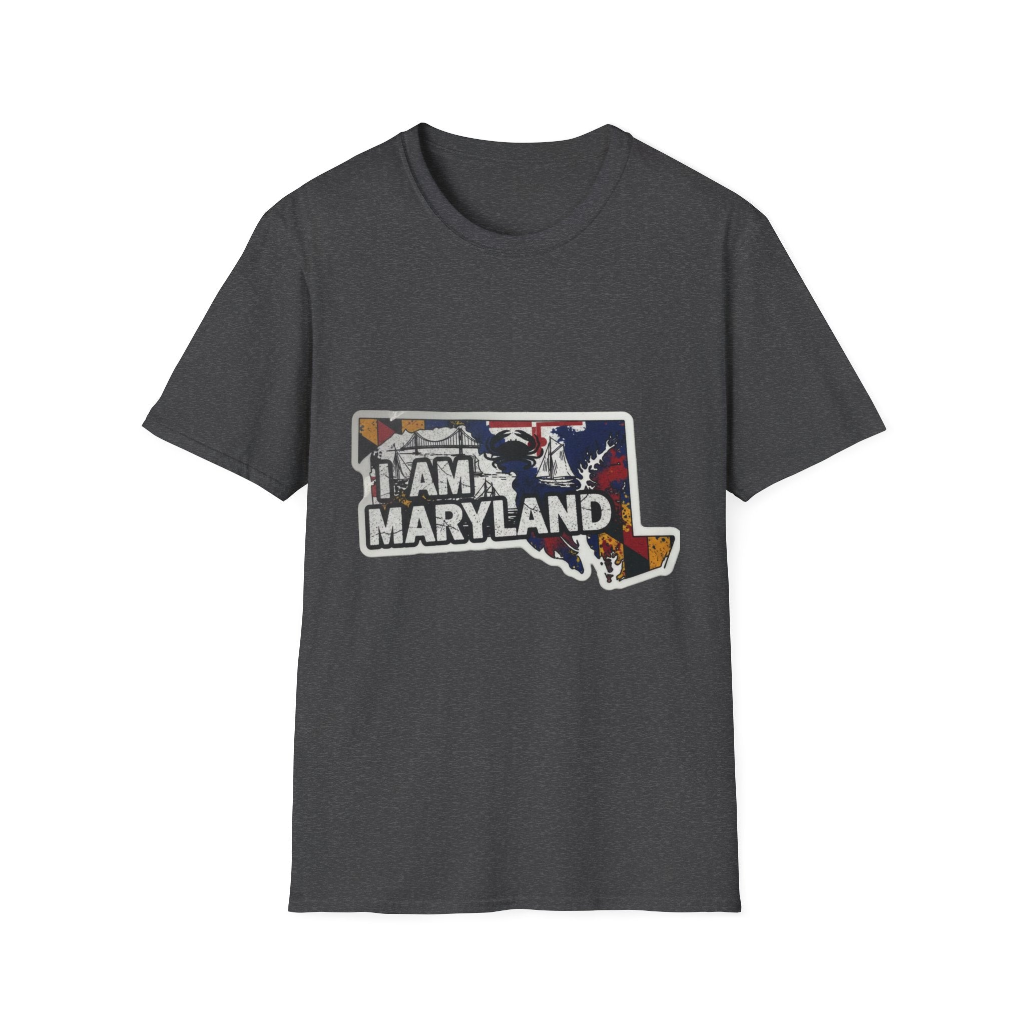 Charcoal crewneck T-shirt with Maryland graphic collage front