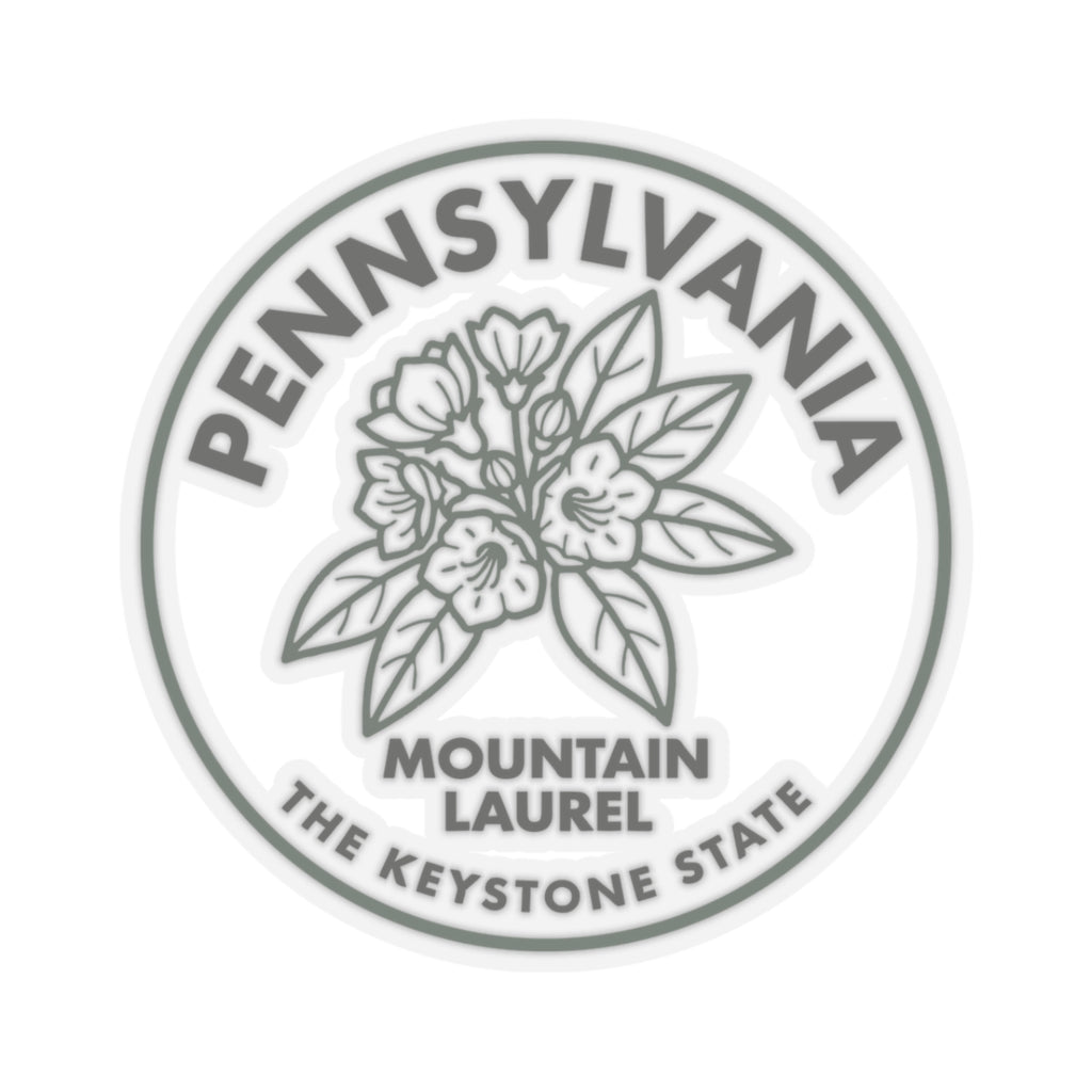 Transparent vinyl state flower sticker, circular Pennsylvania Mountain Laurel emblem