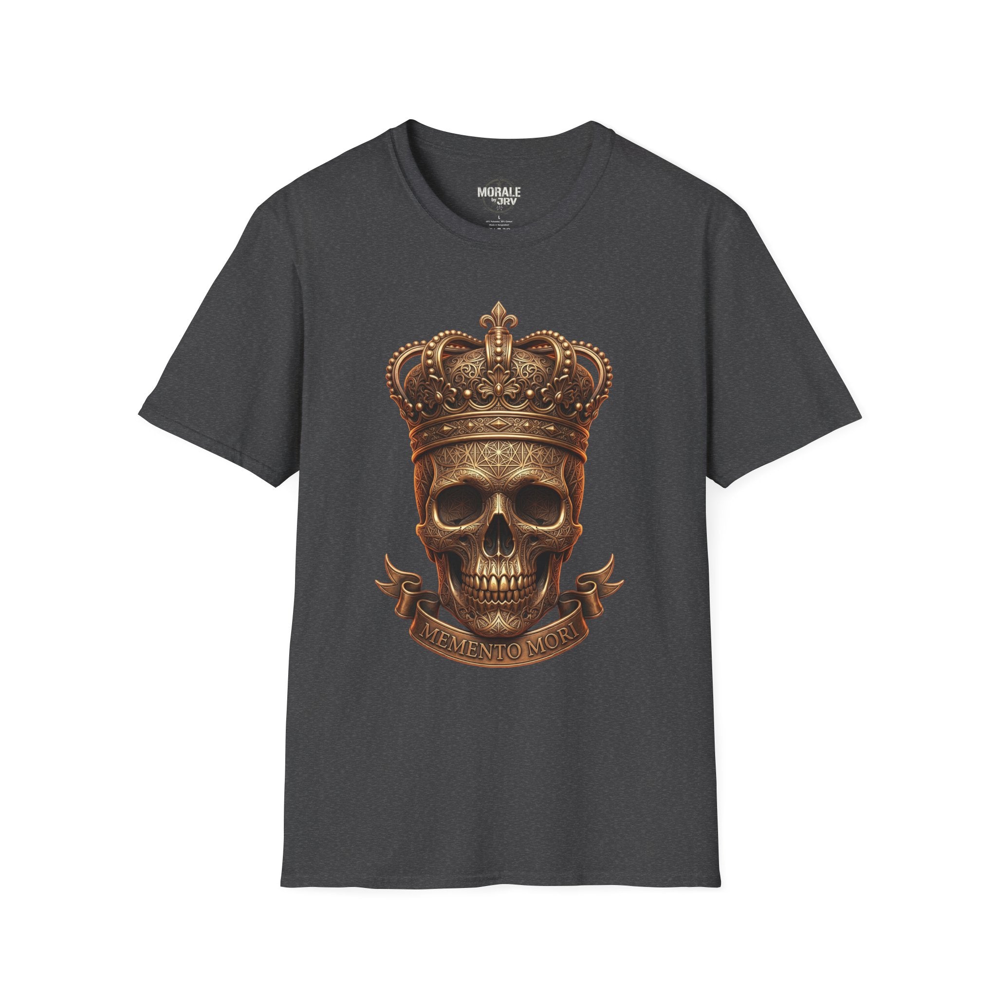 Dark Heather Crowned Skull T-Shirt with metallic-gold crown skull design