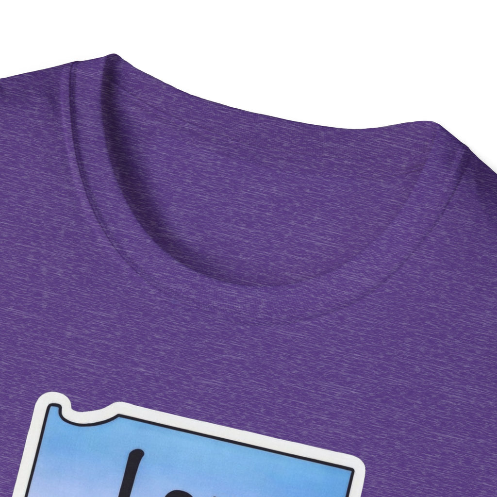 I am Indiana T‑Shirt, lila meliert, Ausschnitt mit oberem Rand des Designs