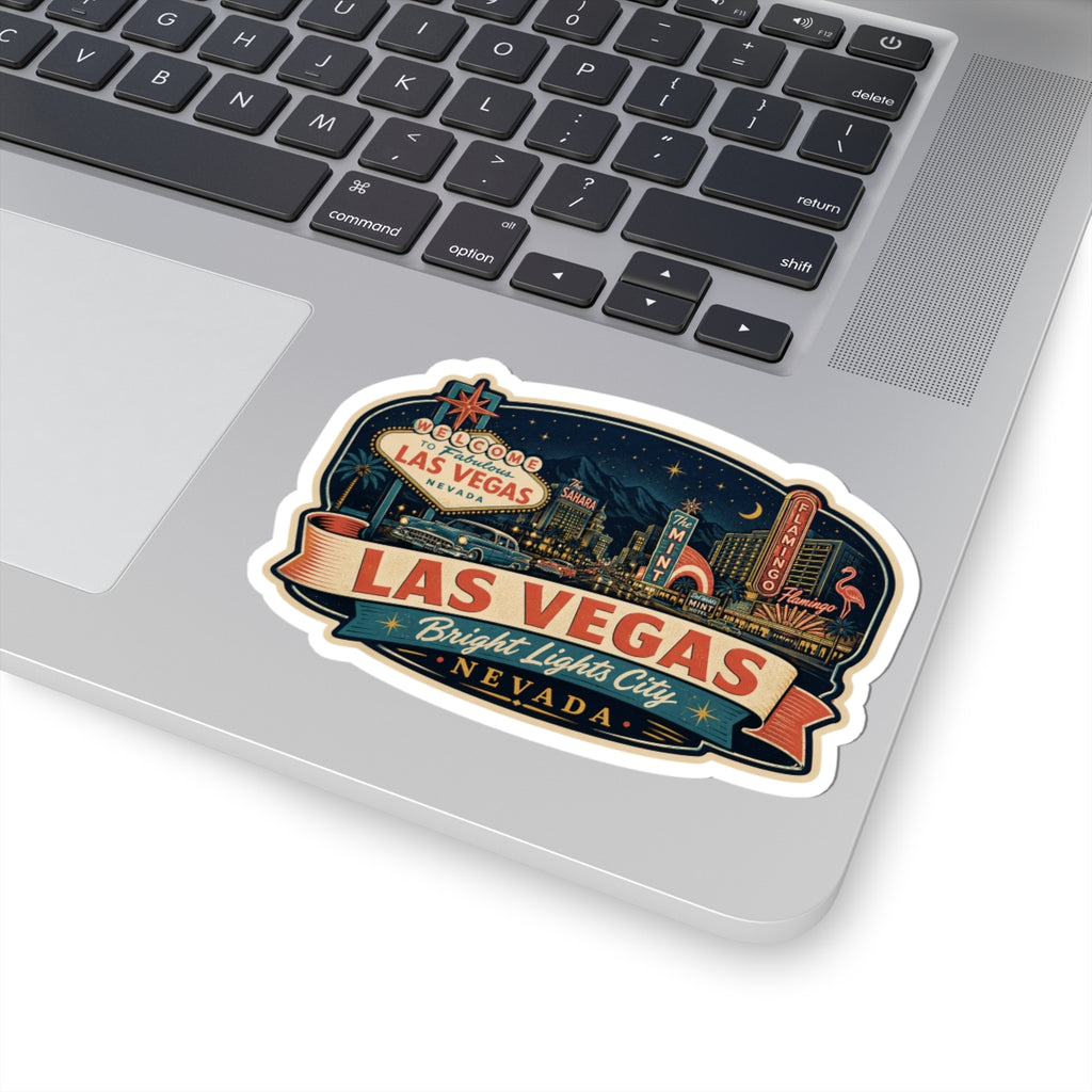 Las Vegas luggage tag sticker with “LAS VEGAS” text, neon skyline, and Nevada label