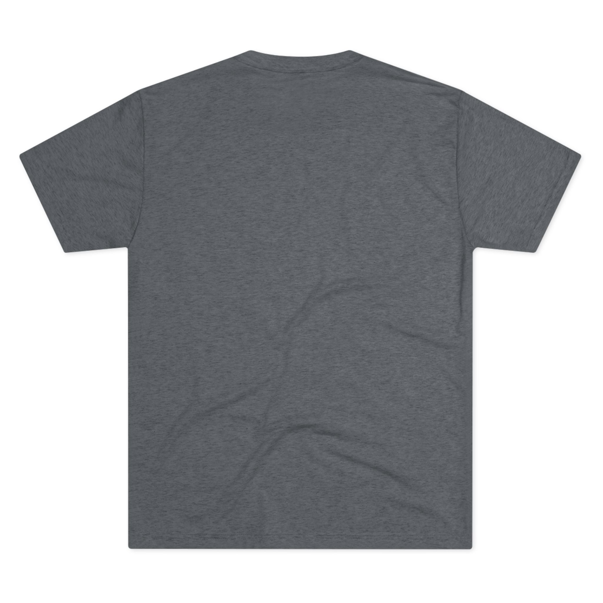 Heather gray T-shirt, plain back view with short sleeves and crew neck