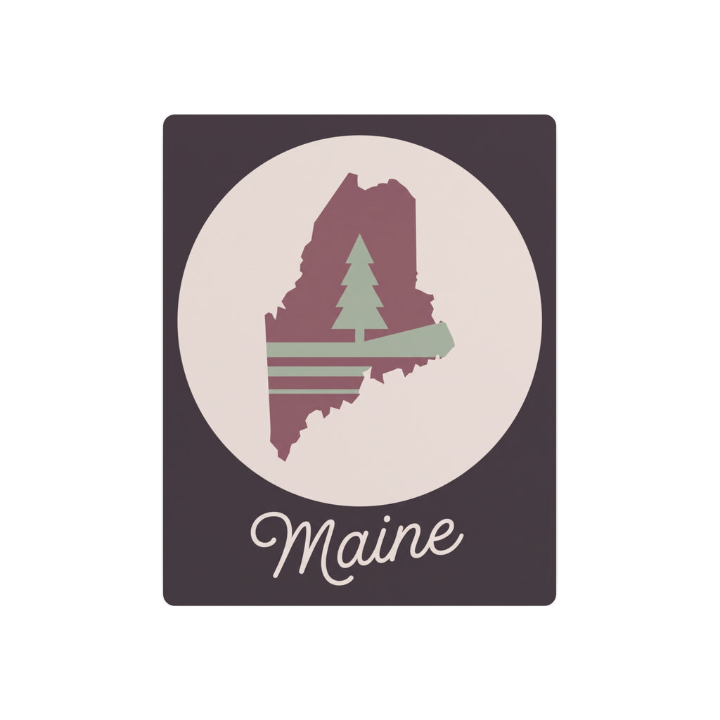 Maine pine tree metal wall art sign with rose and sage silhouette on dark square
