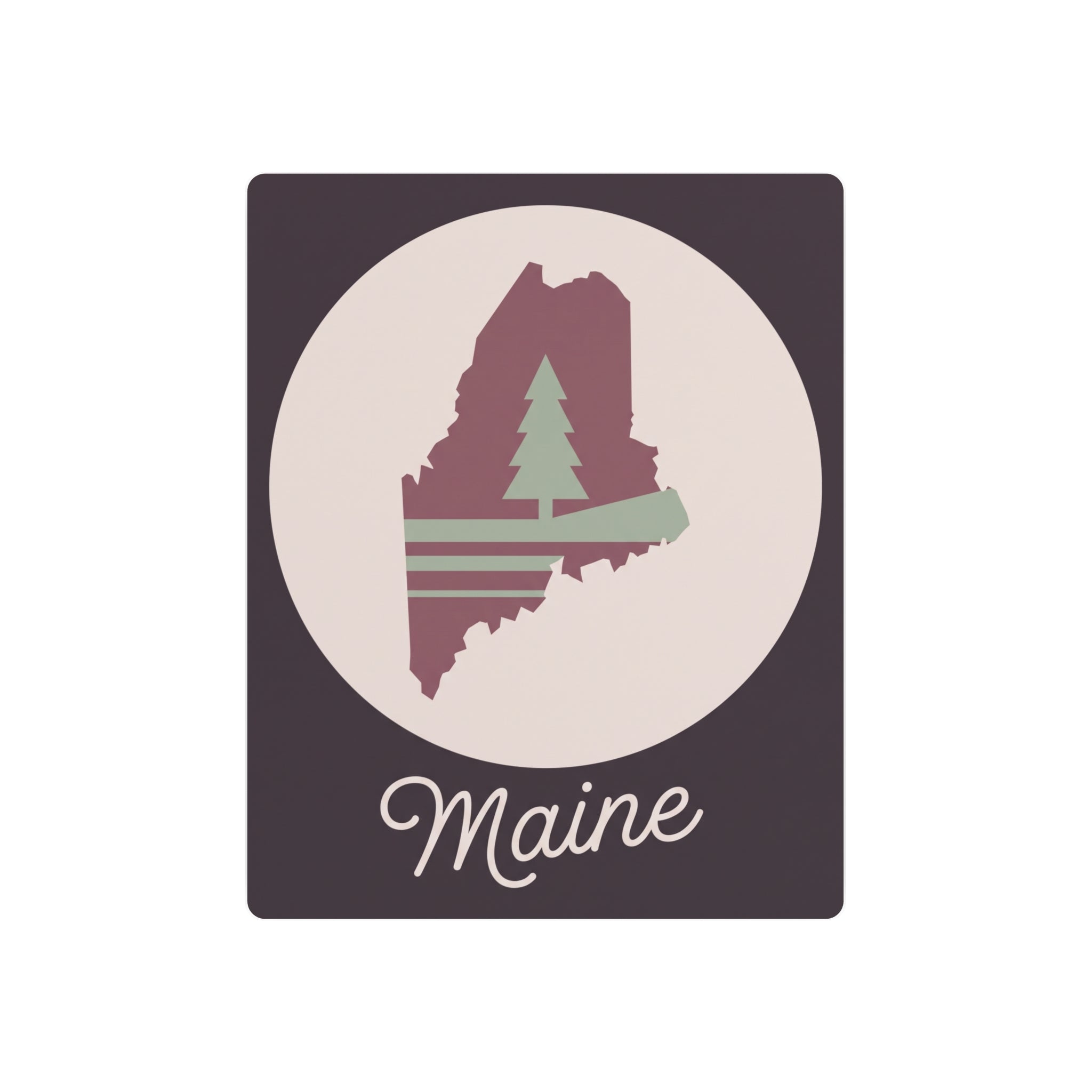 Maine pine tree metal wall art sign with rose and sage silhouette on dark square