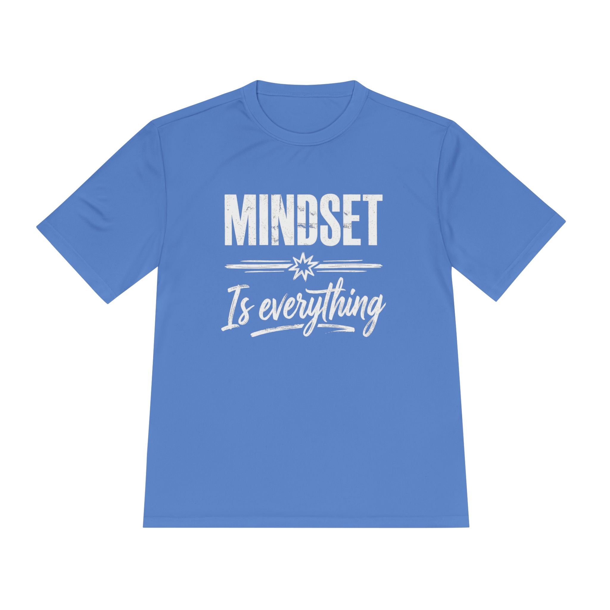 T-shirt blu con stampa “MINDSET Is everything” in bianco