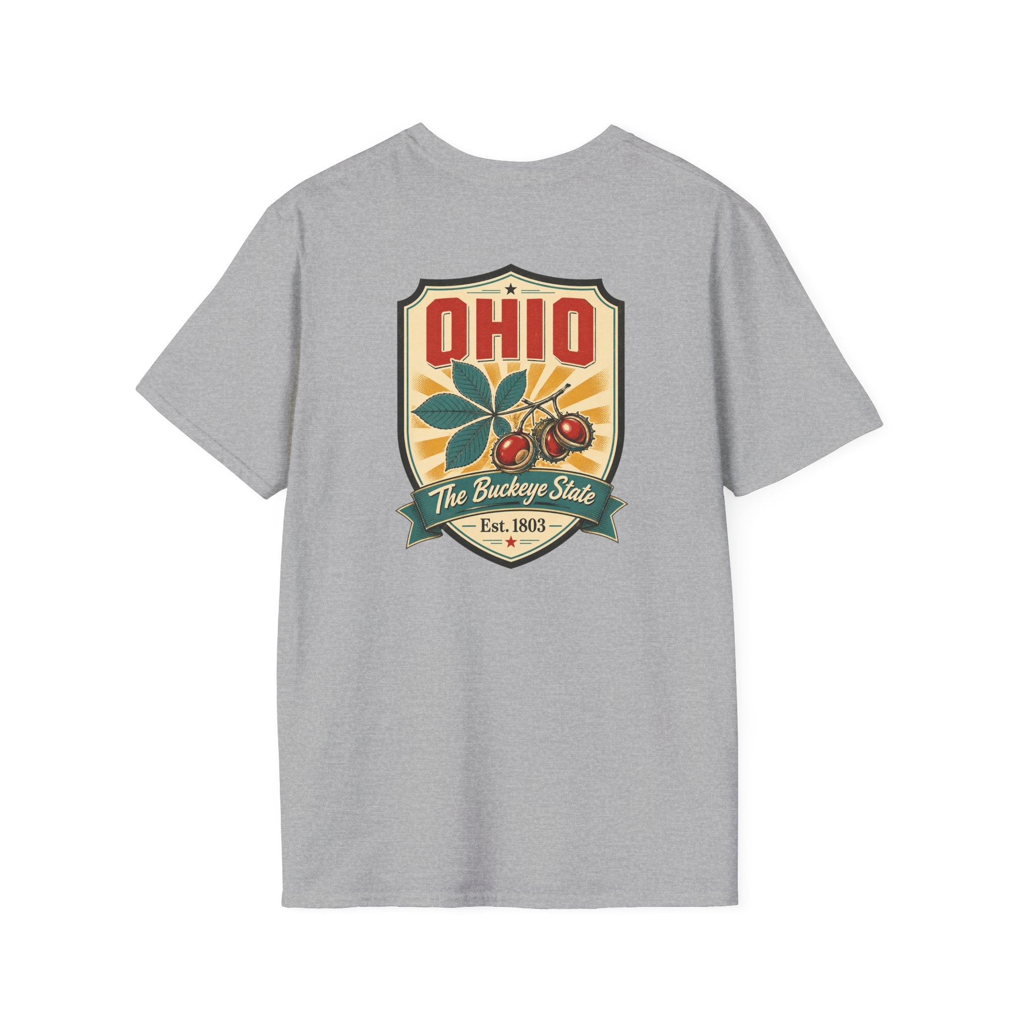 Light gray Ohio souvenir T-shirt with large Ohio crest graphic on the chest