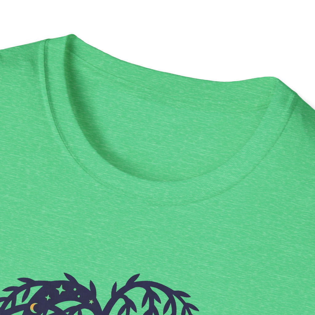 Bright green T-shirt neckline and upper chest area, no graphic details visible