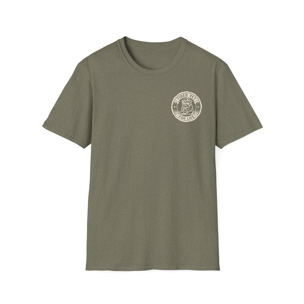 Graphic t-shirt in olive green with small circular chest logo print
