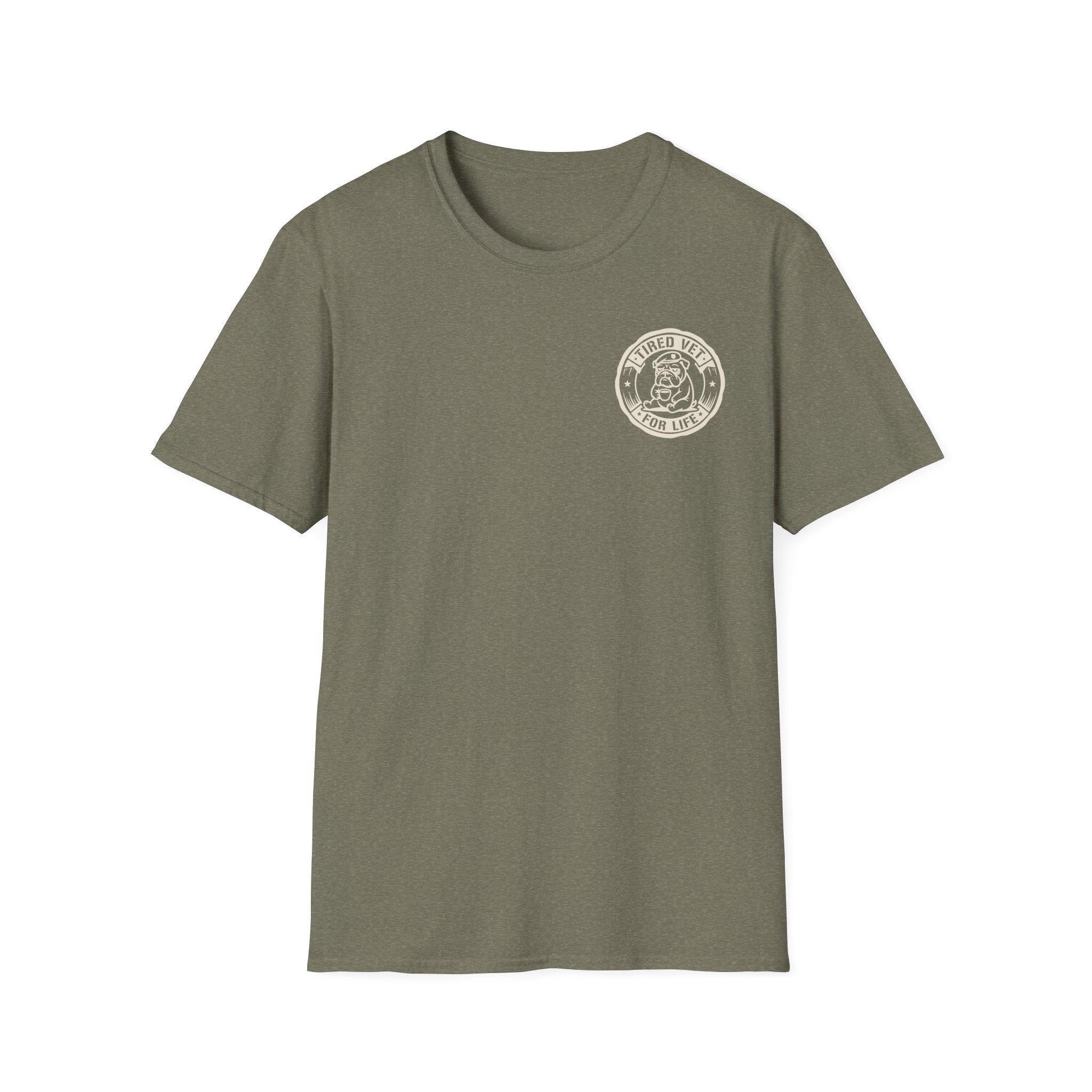 Graphic t-shirt in olive green with small circular chest logo print
