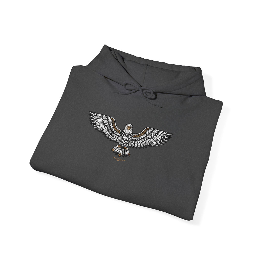 Black/dark charcoal hoodie with rhinestone eagle chest graphic and drawstring hood