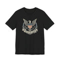Black T-shirt with eagle shield crest graphic and "United We Stand" text