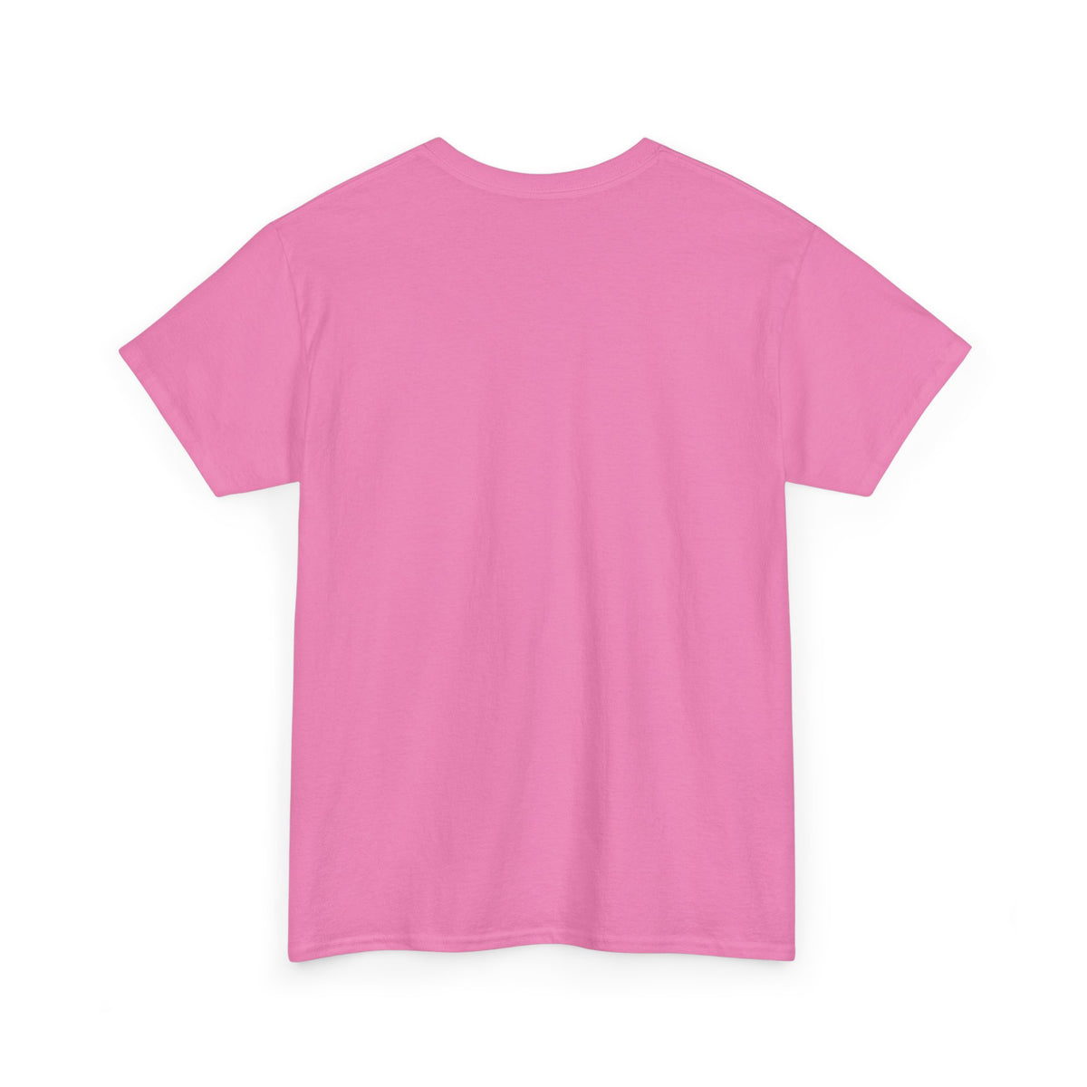 Pink crew-neck T-shirt, plain front, short sleeves.