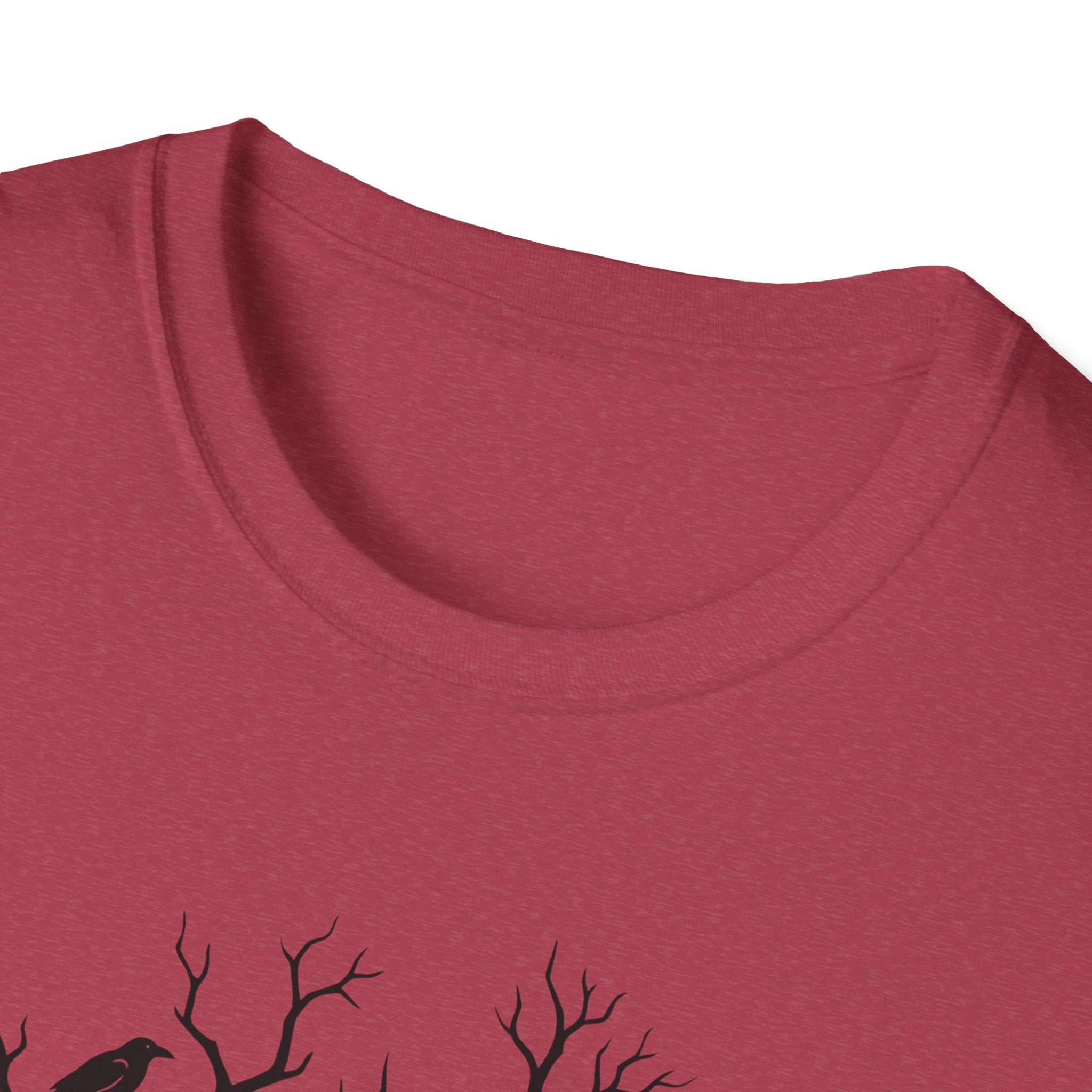 Red T-shirt neckline close-up, no visible graphic