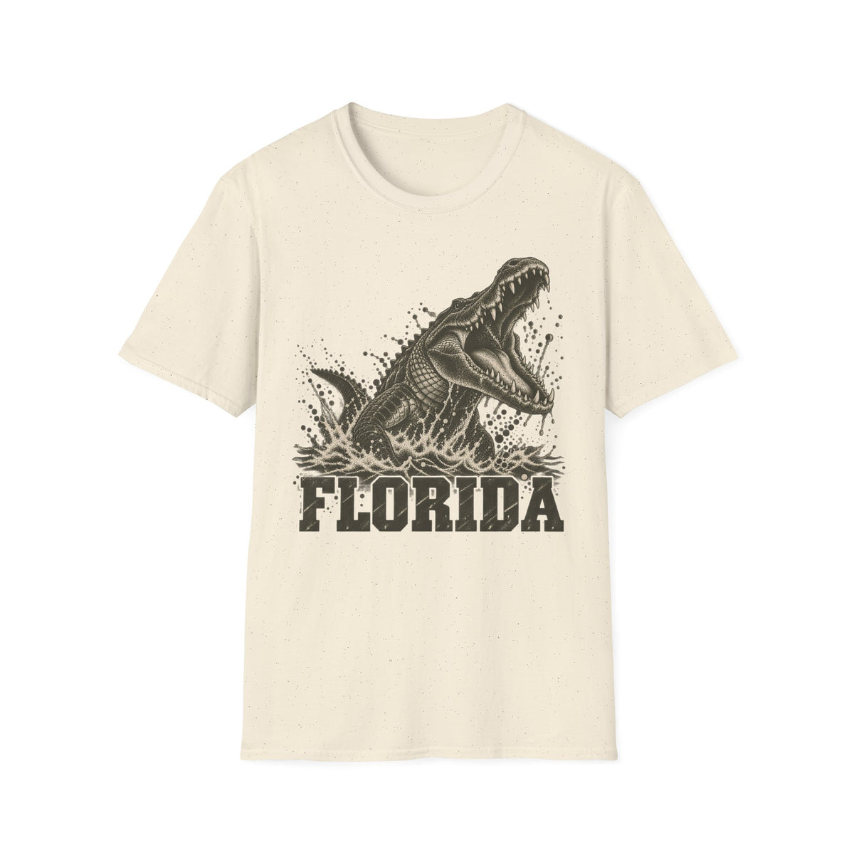 Natural-beige crew-neck t-shirt with lunging alligator graphic and FLORIDA text